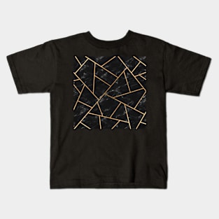 Black Marble and Gold Geo Kids T-Shirt